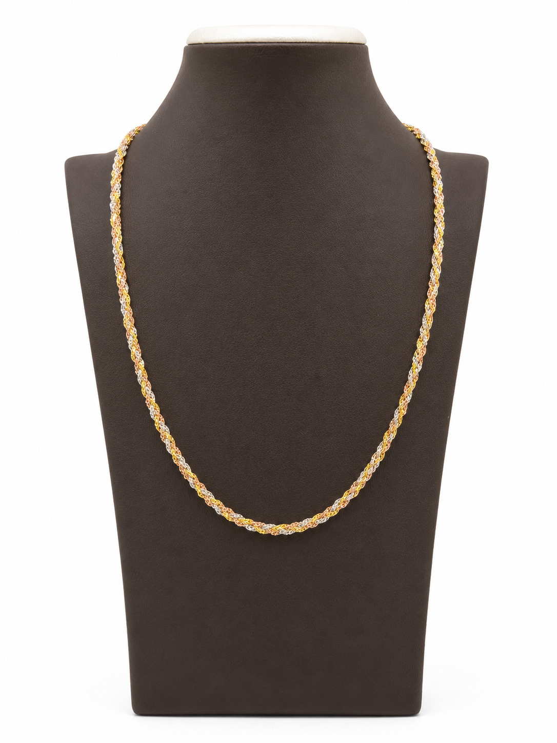 Tri-Color Twisted Gold Chain Necklace – Elegant Three-Tone Design