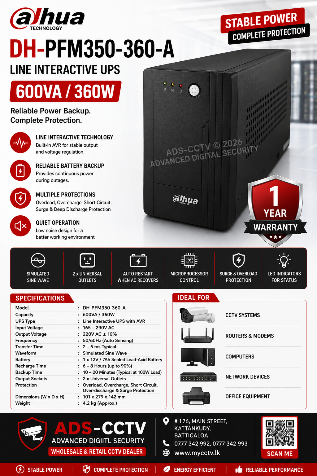 UPS - DAHUA 650VA /360W