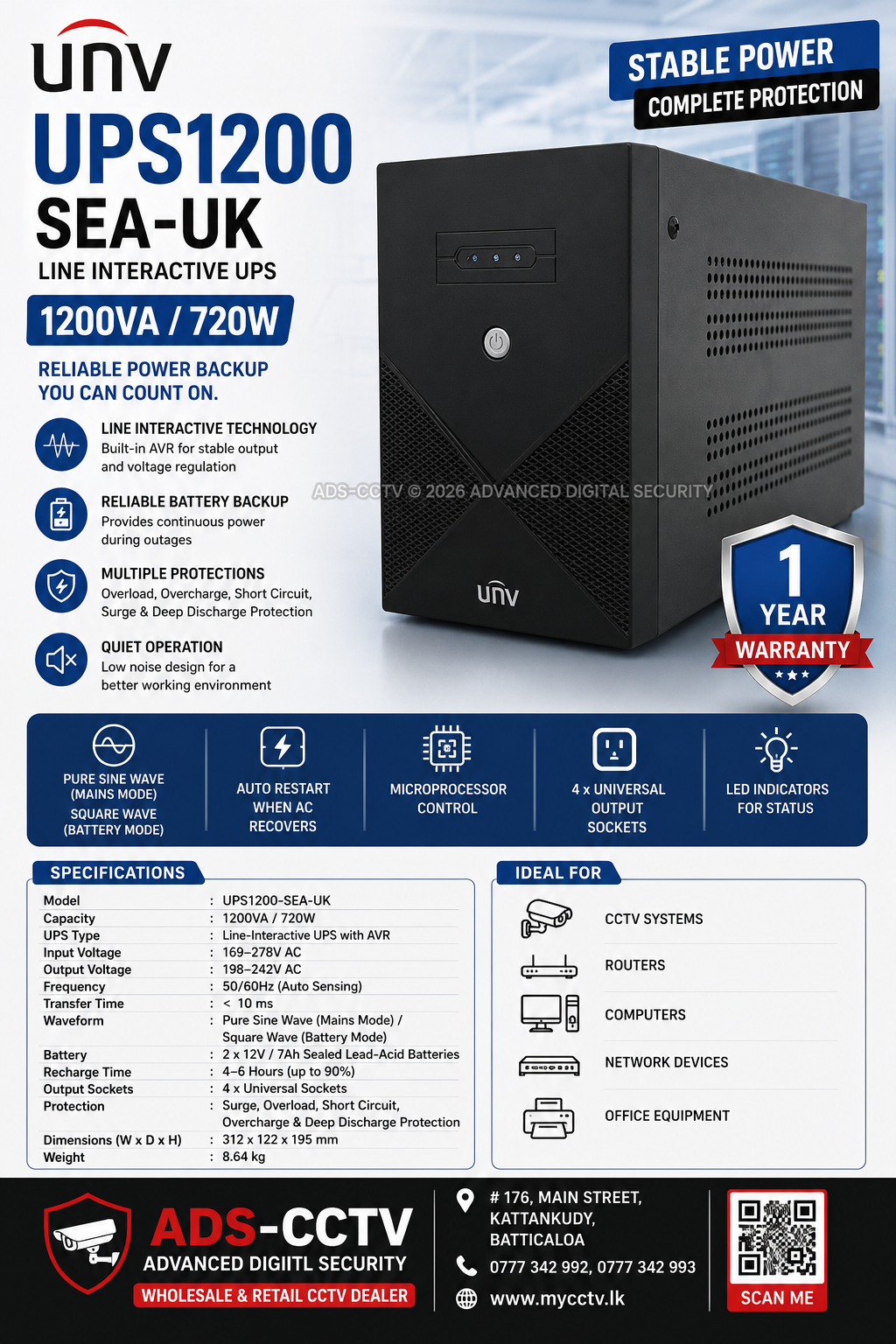 UPS - UNV 1200VA / 720W