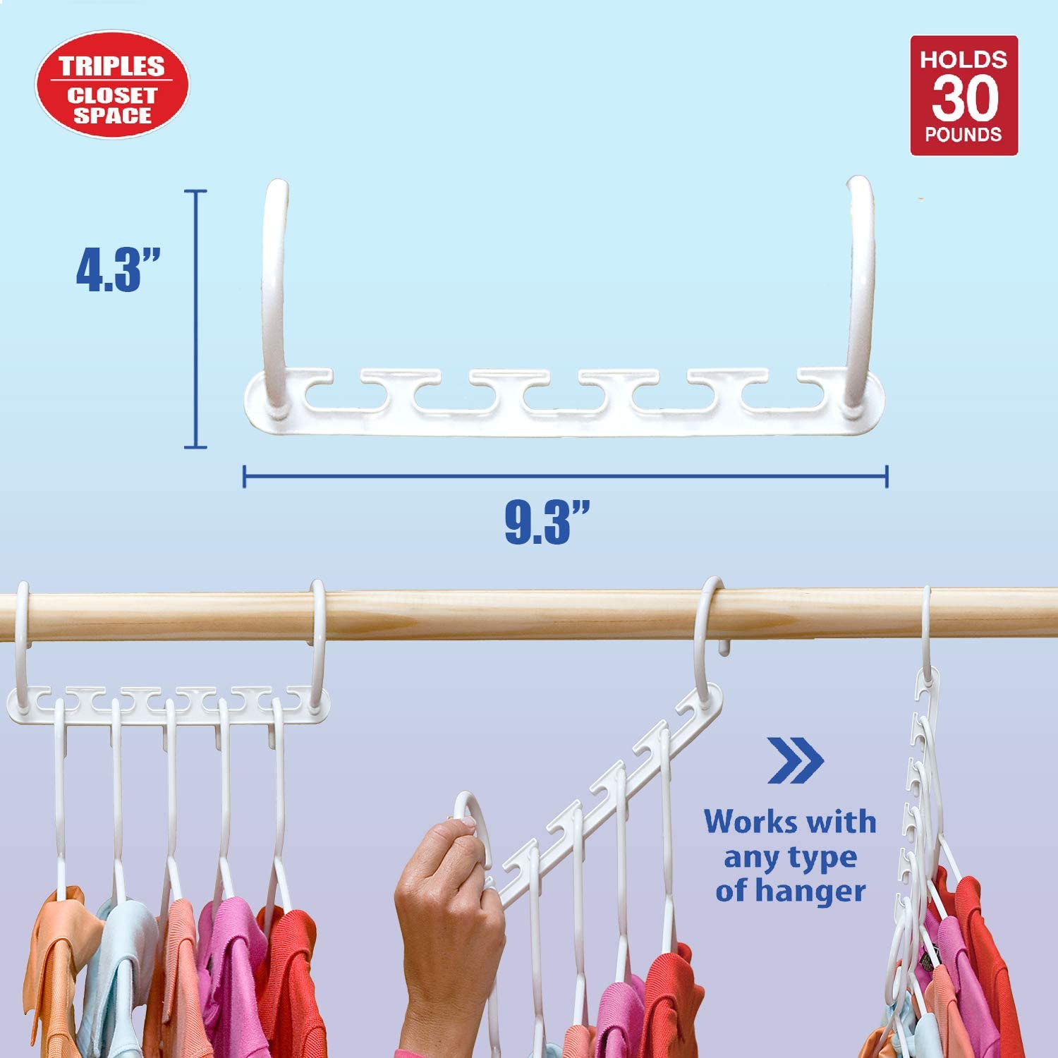 Wonder Hanger Triple Closet Space Saver – Pack of 8 in White, Magical Cascading Hangers, Space Saving Solution for Your Closet - Image 4