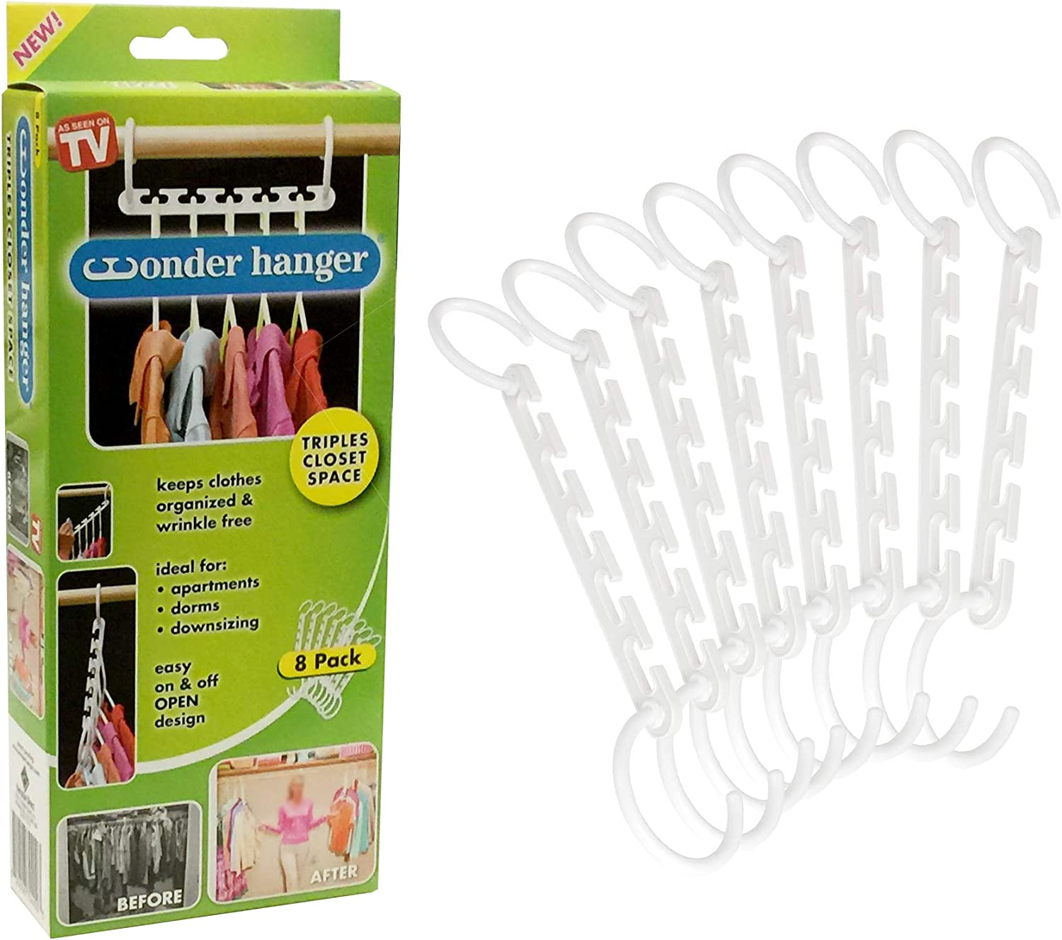 Wonder Hanger Triple Closet Space Saver – Pack of 8 in White, Magical Cascading Hangers, Space Saving Solution for Your Closet - Image 3